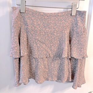 Altar’d State Pink & Grey Floral Showgirl Mini Skirt coquette ruffles Sz L